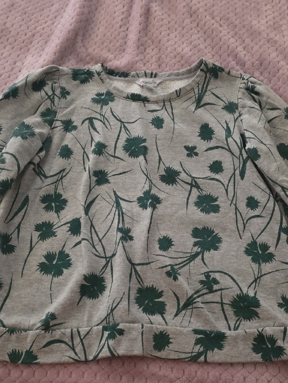 Liz Claiborne Gray Sweatshirt with Green Floral Print - Picture 3 of 9